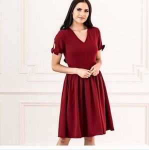 Rachel Parcel Cranberry Bow Sleeve Dress